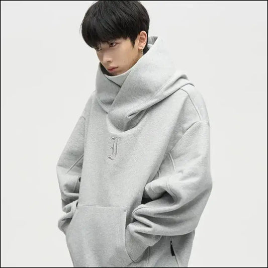 Autumn Ninja Streetwear Men’s Turtleneck Hoodie – Letter Embroidered Hip Hop Vintage Y2K Fleece Sweatshirt