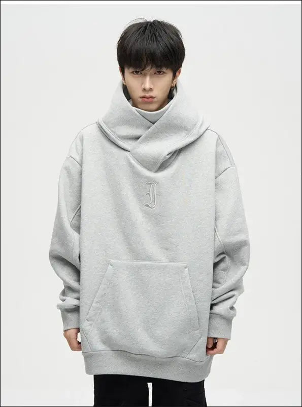 Autumn Ninja Streetwear Men’s Turtleneck Hoodie – Letter Embroidered Hip Hop Vintage Y2K Fleece Sweatshirt