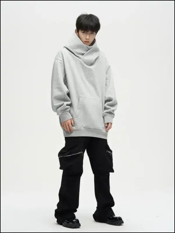 Autumn Ninja Streetwear Men’s Turtleneck Hoodie – Letter Embroidered Hip Hop Vintage Y2K Fleece Sweatshirt