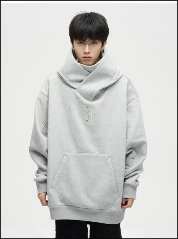Autumn Ninja Streetwear Men’s Turtleneck Hoodie – Letter Embroidered Hip Hop Vintage Y2K Fleece Sweatshirt