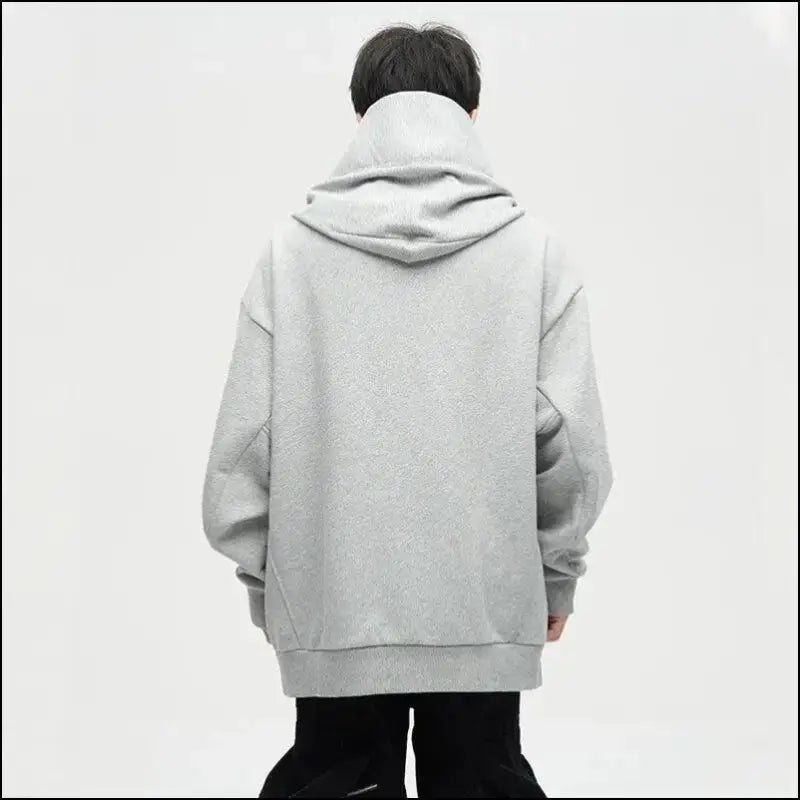 Autumn Ninja Streetwear Men’s Turtleneck Hoodie – Letter Embroidered Hip Hop Vintage Y2K Fleece Sweatshirt