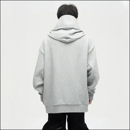 Autumn Ninja Streetwear Men’s Turtleneck Hoodie – Letter Embroidered Hip Hop Vintage Y2K Fleece Sweatshirt