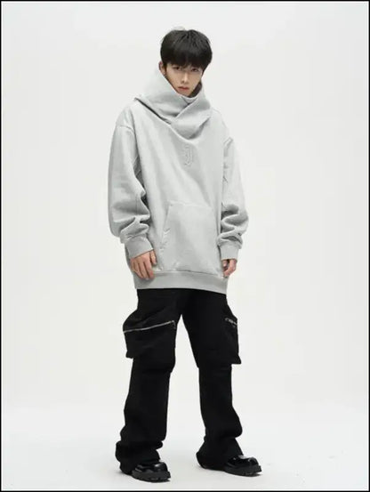 Autumn Ninja Streetwear Men’s Turtleneck Hoodie – Letter Embroidered Hip Hop Vintage Y2K Fleece Sweatshirt