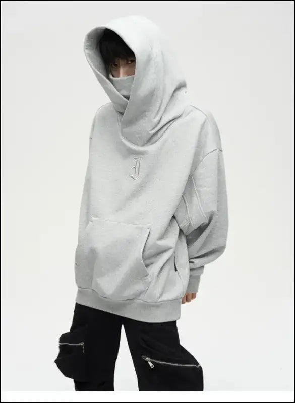 Autumn Ninja Streetwear Men’s Turtleneck Hoodie – Letter Embroidered Hip Hop Vintage Y2K Fleece Sweatshirt