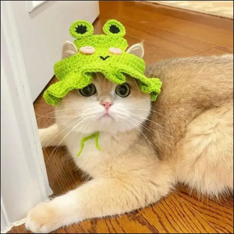 ’Autumn Winter Cute Cartoon Cat Hat - Knitted Elastic Pet Cap for Kittens & Puppies Photo Shoot Props’ - Autumn