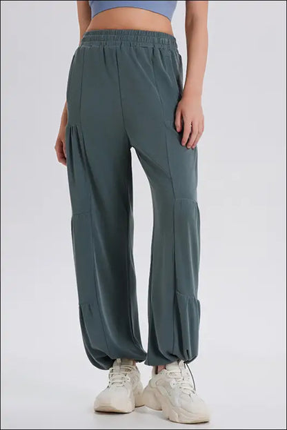 Basic Bae Drawstring Elastic Waist Ruched Joggers - Dark Gray / S