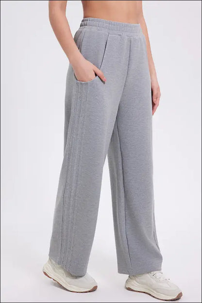 Basic Bae Elastic Waist Straight Leg Pants with Pockets - Gray / S