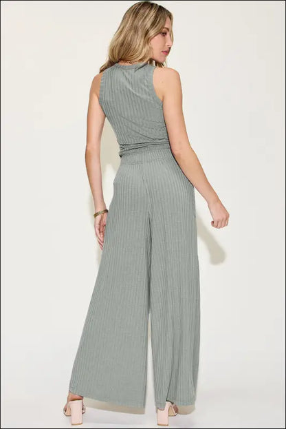 Basic Bae Full Size Ribbed Tank and Wide Leg Pants Set