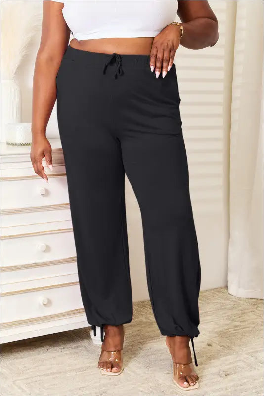 Basic Bae Full Size Soft Rayon Drawstring Waist Pants with Pockets - Dark Blue / S