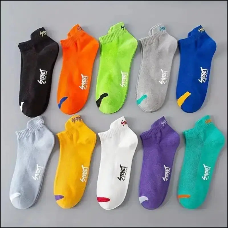 Bright Color Ankle No Show Socks Men’s Breathable Running Deodorant Invisible Sport Street Fashion Travel 5 Pairs