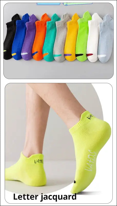 Bright Color Ankle No Show Socks Men’s Breathable Running Deodorant Invisible Sport Street Fashion Travel 5 Pairs