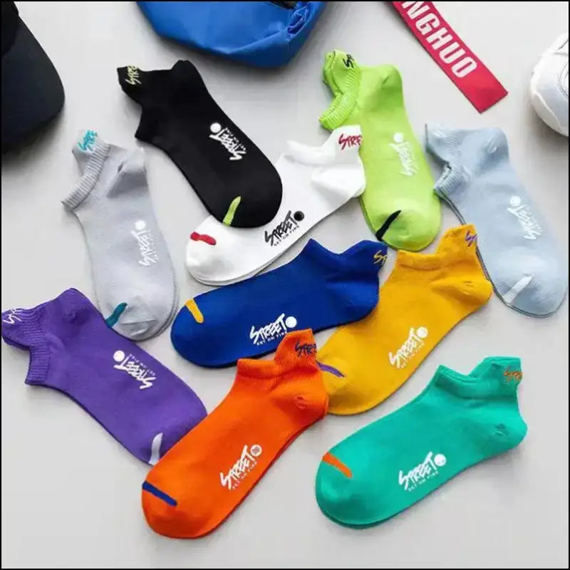 Bright Color Ankle No Show Socks Men’s Breathable Running Deodorant Invisible Sport Street Fashion Travel 5 Pairs