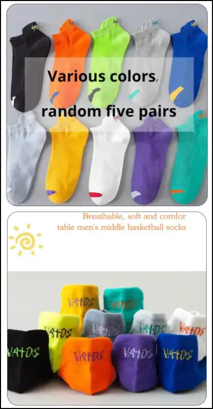 Bright Color Ankle No Show Socks Men’s Breathable Running Deodorant Invisible Sport Street Fashion Travel 5 Pairs