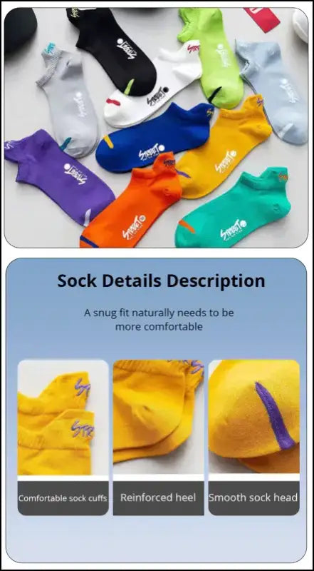 Bright Color Ankle No Show Socks Men’s Breathable Running Deodorant Invisible Sport Street Fashion Travel 5 Pairs