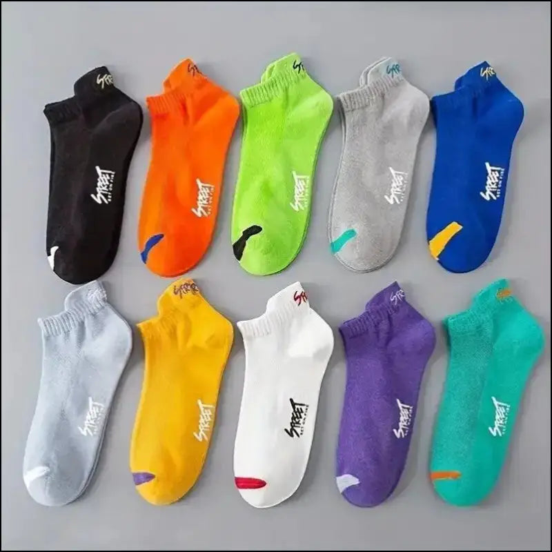 Bright Color Ankle No Show Socks Men’s Breathable Running Deodorant Invisible Sport Street Fashion Travel 5 Pairs