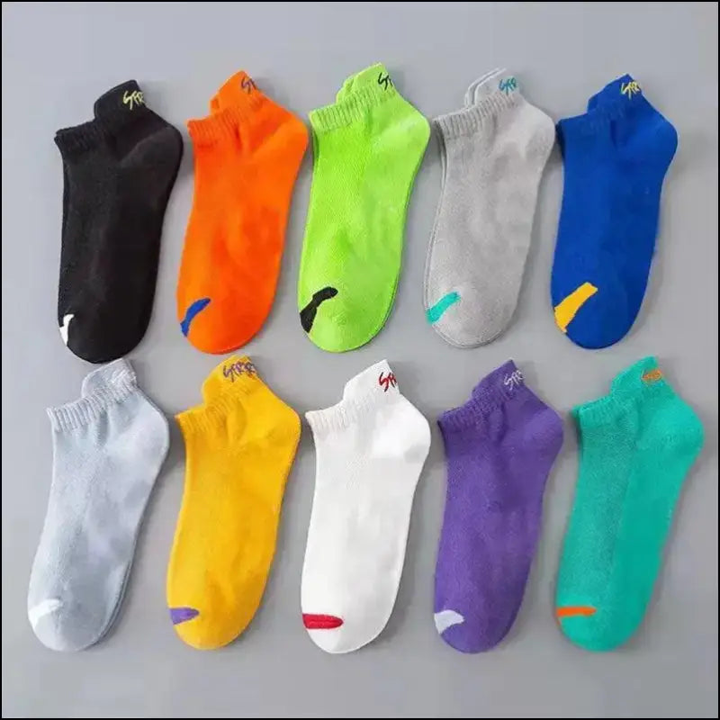 Bright Color Ankle No Show Socks Men’s Breathable Running Deodorant Invisible Sport Street Fashion Travel 5 Pairs