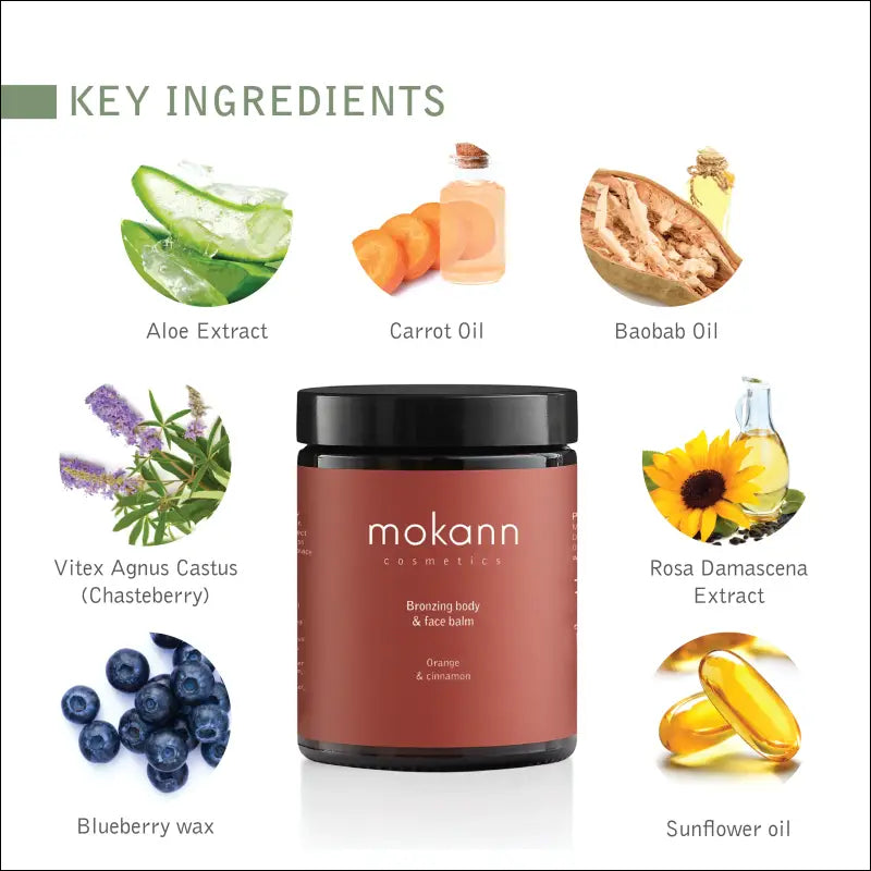 Bronzing Body and Face Balm Orange & Cinnamon. Rich Daily Moisturizer Sunless Tanner with Aloe MelanoBronze Vitamin E