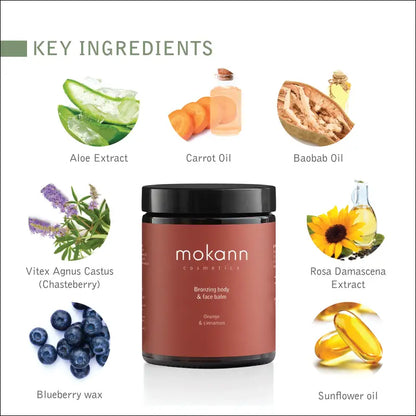 Bronzing Body and Face Balm Orange & Cinnamon. Rich Daily Moisturizer Sunless Tanner with Aloe MelanoBronze Vitamin E