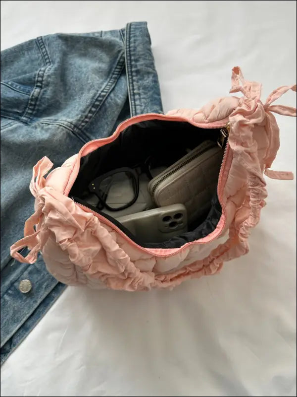 Bubble Texture Ruched Strap Quilted Shoulder Bag