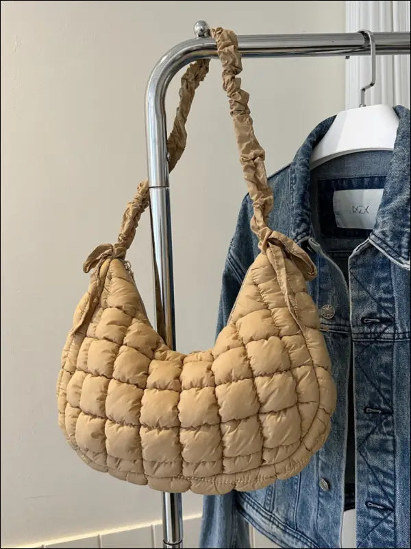 Bubble Texture Ruched Strap Quilted Shoulder Bag