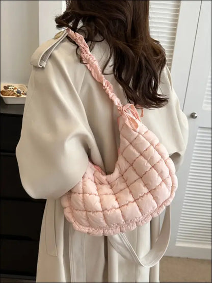 Bubble Texture Ruched Strap Quilted Shoulder Bag - Pink / One Size