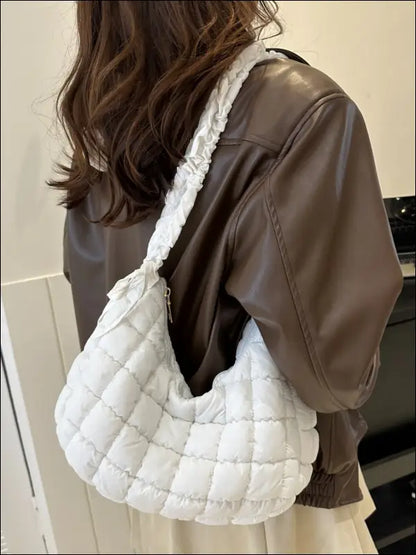 Bubble Texture Ruched Strap Quilted Shoulder Bag - White / One Size