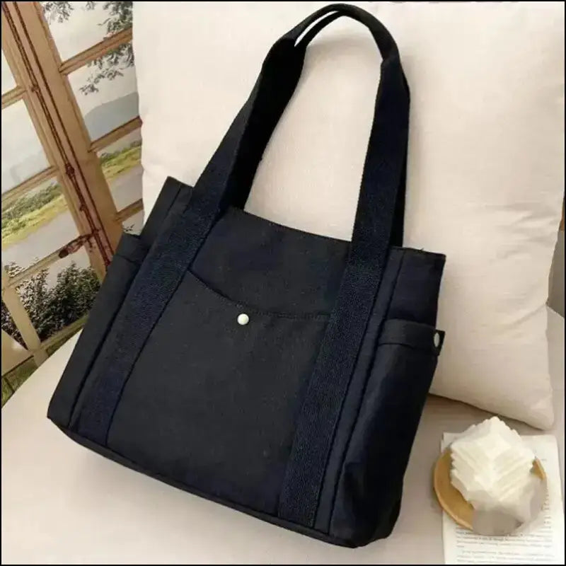 Canvas Women’s Shoulder Bag - Large Capacity Handbag with Multiple Outer Pockets Zipper Closure Shopping & Student Tote
