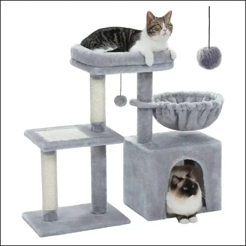 Cat Tree Tower for Indoor Cats with Scratching Posts Big Hammock & Removable Perch – 2 Styles Grey Activity - tree