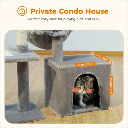 Cat Tree Tower for Indoor Cats with Scratching Posts Big Hammock & Removable Perch – 2 Styles Grey Activity - tree