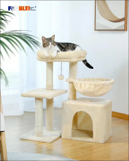Cat Tree Tower for Indoor Cats with Scratching Posts Big Hammock & Removable Perch – 2 Styles Grey Activity - tree