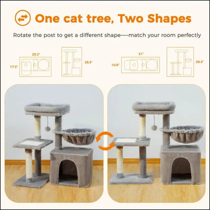 Cat Tree Tower for Indoor Cats with Scratching Posts Big Hammock & Removable Perch – 2 Styles Grey Activity - tree