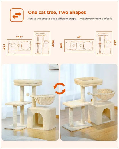 Cat Tree Tower for Indoor Cats with Scratching Posts Big Hammock & Removable Perch – 2 Styles Grey Activity - tree