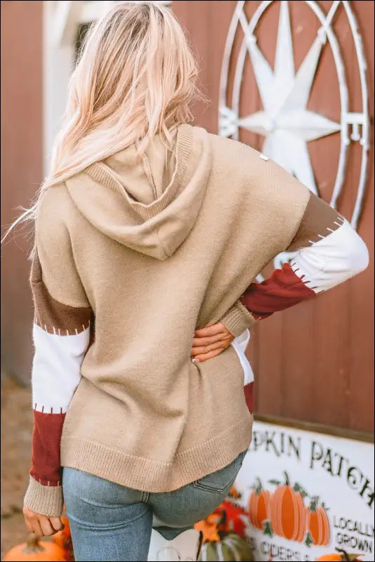 Color Block Kangaroo Pocket Hooded Sweater