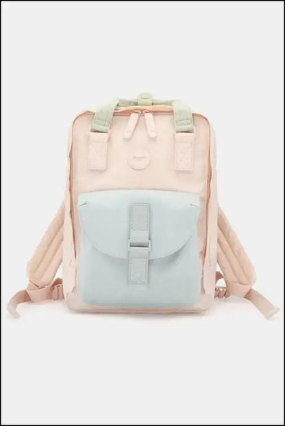 Contrasting Waterproof Canvas Rucksack with Circular Label – Stylish Durable Nylon Backpack for Travel School