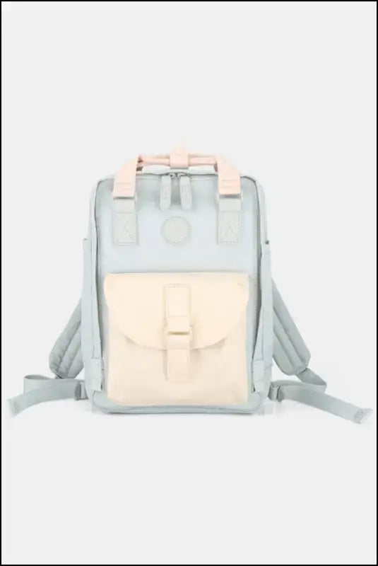 Contrasting Waterproof Canvas Rucksack with Circular Label – Stylish Durable Nylon Backpack for Travel School