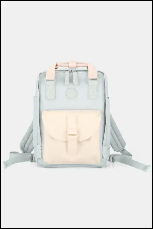 Contrasting Waterproof Canvas Rucksack with Circular Label – Stylish Durable Nylon Backpack for Travel School