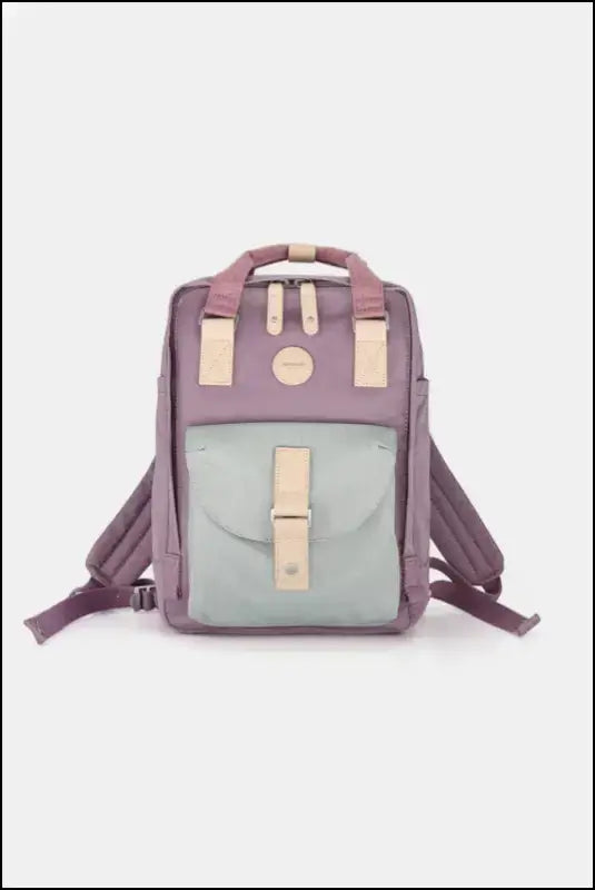Contrasting Waterproof Canvas Rucksack with Circular Label – Stylish Durable Nylon Backpack for Travel School