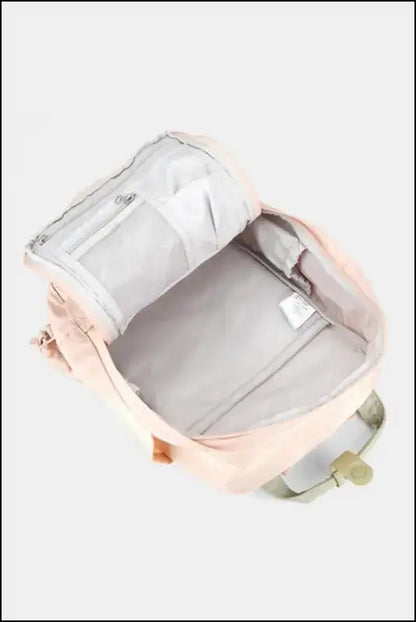 Contrasting Waterproof Canvas Rucksack with Circular Label – Stylish Durable Nylon Backpack for Travel School