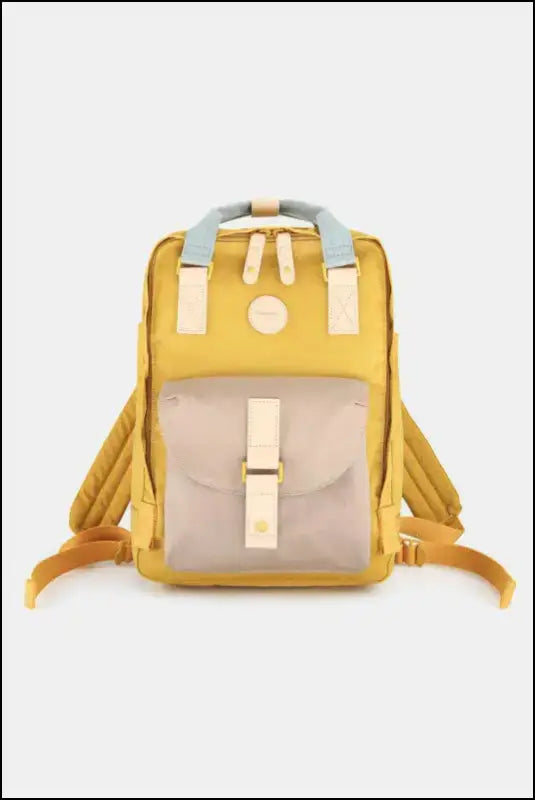 Contrasting Waterproof Canvas Rucksack with Circular Label – Stylish Durable Nylon Backpack for Travel School