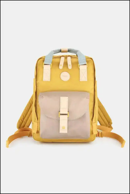 Contrasting Waterproof Canvas Rucksack with Circular Label – Stylish Durable Nylon Backpack for Travel School