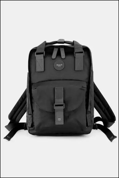 Contrasting Waterproof Canvas Rucksack with Circular Label – Stylish Durable Nylon Backpack for Travel School