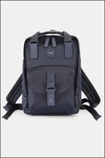 Contrasting Waterproof Canvas Rucksack with Circular Label – Stylish Durable Nylon Backpack for Travel School