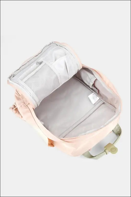 Contrasting Waterproof Canvas Rucksack with Circular Label – Stylish Durable Nylon Backpack for Travel School