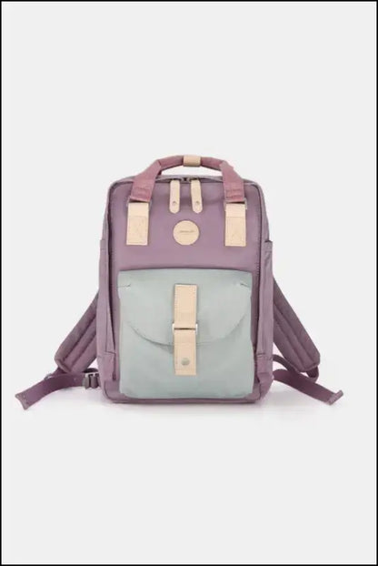 Contrasting Waterproof Canvas Rucksack with Circular Label – Stylish Durable Nylon Backpack for Travel School