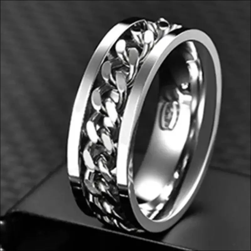 Cool Stainless Steel Rotatable Spinner Ring for Men & Women – High-Quality Chain Punk Jewelry Party or Gift - 13