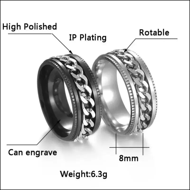 Cool Stainless Steel Rotatable Spinner Ring for Men & Women – High-Quality Chain Punk Jewelry Party or Gift - Men/Women