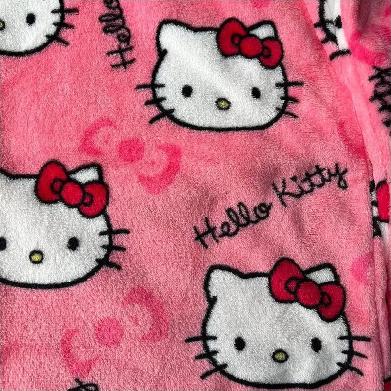 ’Cozy Up in Style: Hello Kitty Black Flannel Pajamas for Women – Warm Woolen & Perfect Autumn/Winter!’ - women