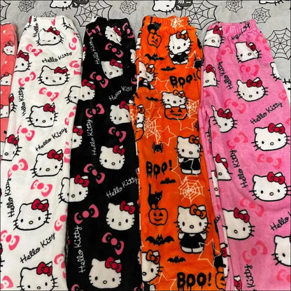 ’Cozy Up in Style: Hello Kitty Black Flannel Pajamas for Women – Warm Woolen & Perfect Autumn/Winter!’ - women
