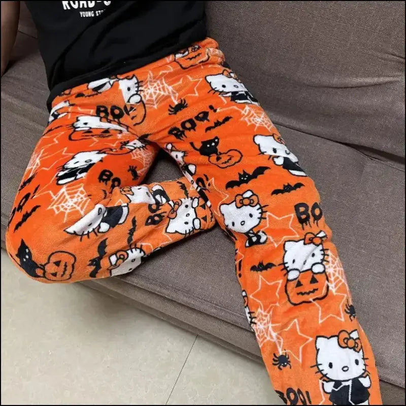 ’Cozy Up in Style: Hello Kitty Black Flannel Pajamas for Women – Warm Woolen & Perfect Autumn/Winter!’ - women