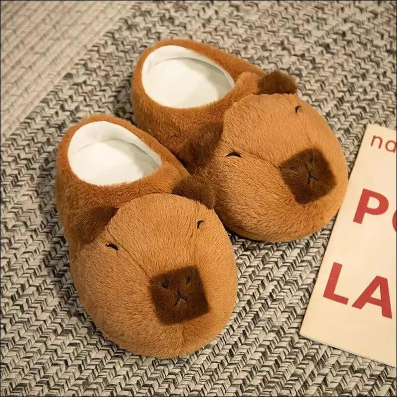 Cute Cartoon Capybara Cotton Slippers | Half Wrap Heel Home Soft Non-slip Warm Breathable Indoor Plush Shoes | Couple
